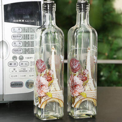 

A Ting Glass Dispenser Oil Bottles Set of 2 Floral 17 oz