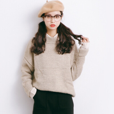 

City plus CITYPLUS 2017 autumn&winter new women&39s art wild round long-sleeved loose loose sweater sweater CWYC179360 apricot gray