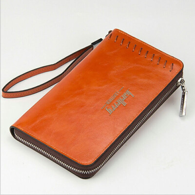 

New men's fur leather wallet long retro phone bag zipper multi-card holding hand bag hand bag hand bag