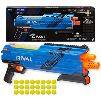 

Hasbro NERF Heat Softball RIVAL Competitor Atlas 1200 Launcher Blue Black Outdoor Toys B3857