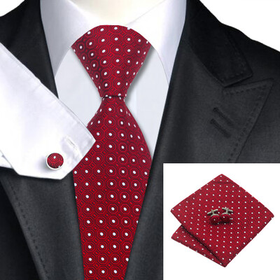 

N-1018 Vogue Men Silk Tie Set Red Novelty Necktie Handkerchief Cufflinks Set Ties For Men Formal Wedding Business wholesale