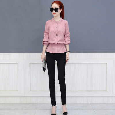 

Fort Sheng 2017 new women autumn&winter simple long-sleeved Han Fan students loose shirt pure color chiffon shirt zx1783006 yellow L
