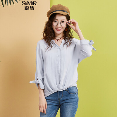 

Semir Long Sleeve Shirt Female 2017 Fall Shirt Kiss Meat Han Fan Student V Collar 17316050024 Ice Blue M