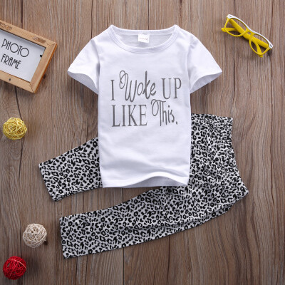 

2PCS Toddler Baby Girls Outfit Short Sleeve T-shirt tops+Pants Kids Clothes Suit