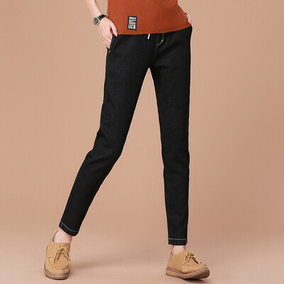 

City plus CITYPLUS 2017 winter new art women&39s clothing wild loose leisure halton pants plus velvet thickening jeans CWKN179556 black XL
