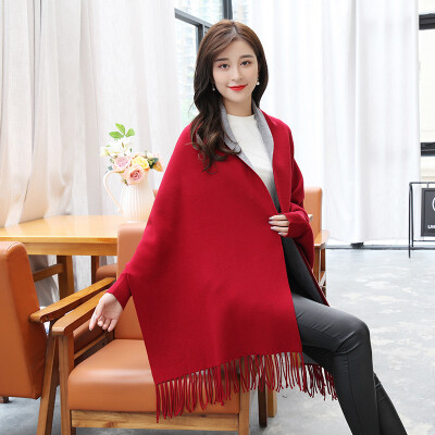 

STORY Of SHANGHAI Ladies&39 Solid Color Scarves Wrinkled with Red&White Knit Wearable Shawl Gray