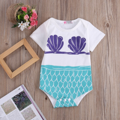 

HOT Mermaid Newborn Baby Girls Clothes Short Sleeve Romper Bodysuit Outfit 0-24M