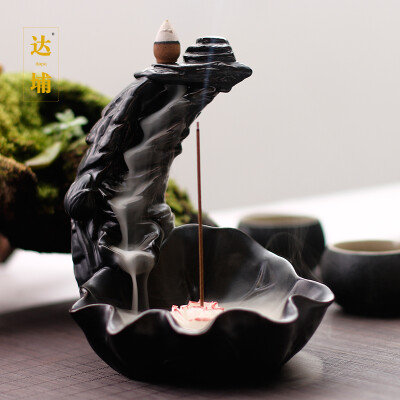 

Dapu dapu stone love lotus pond backflow incense burner ceramic creative smoke ornamental tower incense antique point incense Buddha room decoration sandalwood line incense burner