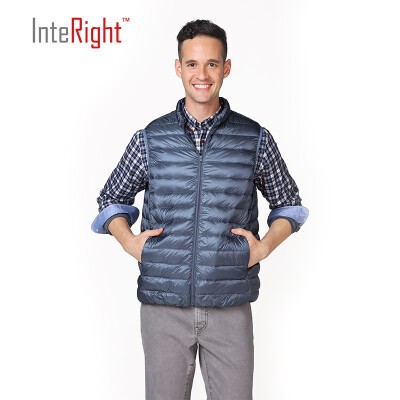 

INTERIGHT 90 white duck down men collar ultra-light portable feather vest gray blue XXL code