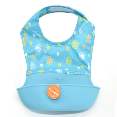 

Ou Xiu OXO silicone bib splash suit baby eating bib rice pocket baby saliva towel childrens gowns waterproof water pocket kids eating anti-dressing blue color
