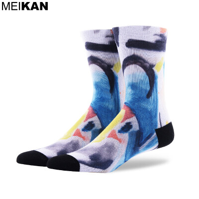 

MEIKAN Men's Sport Socks Printed Cotton Compression Socks Coolmax Cycling Chaussette Ankle Running Brand Casual Socks