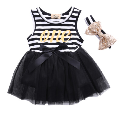 

Flower Girl Dress Baby Striped Bow Party Dress Sleeveless Tulle Tutu Dresses