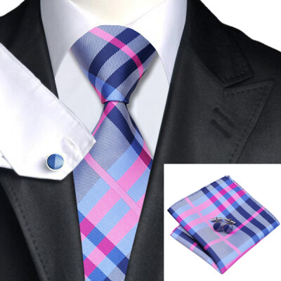 

N-0467 Vogue Men Silk Tie Set Plaids&Check Necktie Handkerchief Cufflinks Set Ties For Men Formal Wedding Business wholesale