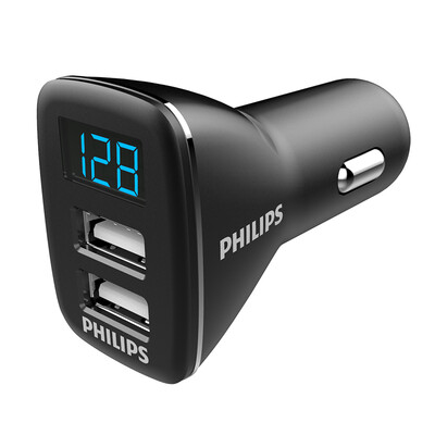 

Philips (Филипс) Автомобильное зарядное устройство / автомобильное зарядное устройство 3.1A бис DLP2015P один с два USB обнаружения смарт напряжения быстрой зарядки светодиодный цифровой дисплей черный
