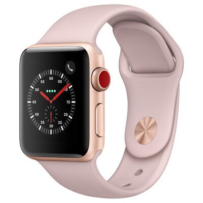 

Apple Watch Series 3 Smart Watch (GPS + Honeycomb Network 38 мм Золотой алюминиевый корпус Розовый спортивный ремень для песка MQQG2CH / A)