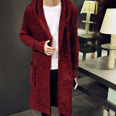 

2017 Korean version of the knitted cardigan male long hooded sweater male thickening couple coat large size men sweater