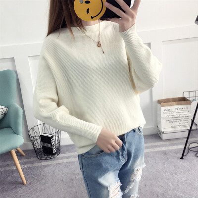 

2017 autumn and winter sweater new word collar sweater women Korean version of the pure color rounded bottomed shirt sweater