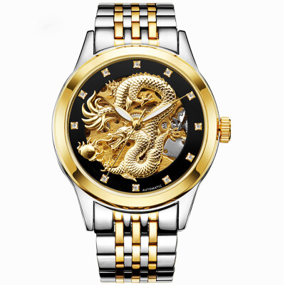 

Luxury Automatic Mechanical Wristwatches Gold Dragon Stainless Steel Band Mens Watch Waterproof Relogio Masculin