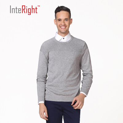 

INTERIGHT cotton net color dark jacquard round neck men 's sweater dark blue L code