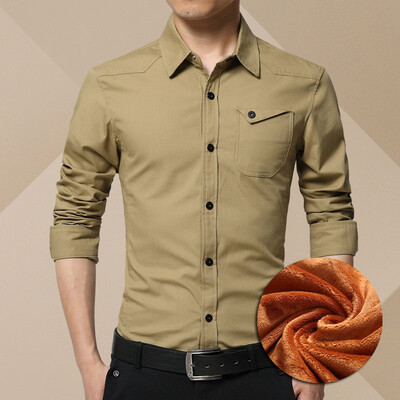 

Winter men's side plus cashmere thicken warm long-sleeved shirt as gift for men