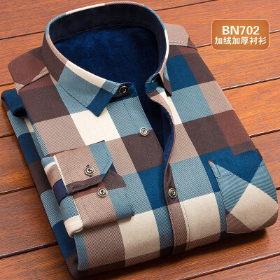 

Business Casual Men Long Sleeve Shirt Winter Silm Fit Keep Warm Fashion Lattice