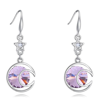 

Austrian Crystal Rhinestones Dangle Earring White Gold Plated Moon Star Long Drop Earrings For Women Fashion Jewelry 26496