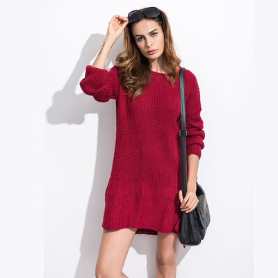 

Winter Autumn Women Long Sleeve Sweater Knitted Cotton Long Sweaters Dress