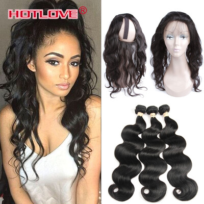 

Brazilian Human Hair Bundles Body Wave 360 Lace Frontal with 3 Bundles 100 Unprocessed Virgin Human Hair Extensions