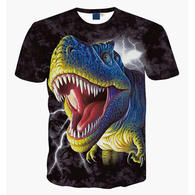 

3D Printed T-shirts Men Short sleeve Blouse Hipster Costume Boys Tops -Angry Dinosaur