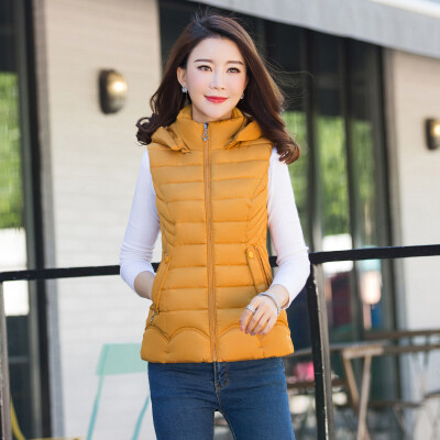 

2017 autumn and winter new feather cotton vest female short section Korean version of the body can be detachable hat shoulder jack