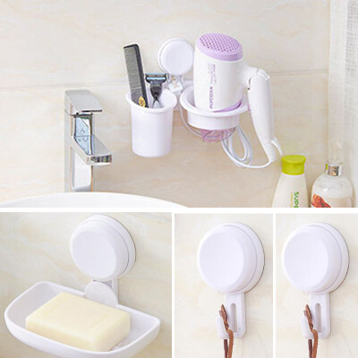 

Green bar bathroom strong suction cup toothbrush holder hair dryer rack wall hanging soap box hook 4 piece set blue