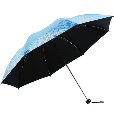 

Paradise umbrella black plastic UPF50 polyester silk spinning tri-fold ultra-light sun umbrella umbrella 31839E sky blue