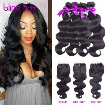 

Bling Hair Brazilian Virgin Hair Body Wave 4 Bundles with Middle Closure 7A Grade 100% Unprocessed Human Hair Weave