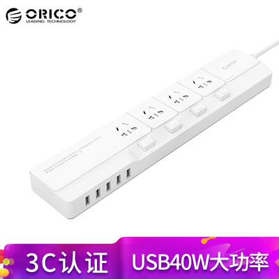 

Orric ORICO OSJ-4A5U Smart USB socket 40W Power Overload Protection Power Strip Strip Paralleling Power Strip Lightning Surge&Surge Protector White