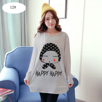 

Women Fashion Long Sleeves T Shirts Printing Loose Bottoming Tops