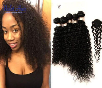 

7A Brazilian Kinky Curly Virgin Hair With closure Cheap Human Hair Weave 5 bundles with a top closure for a full head curly hair