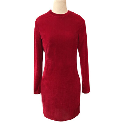 

2017 Europe and the United States Christmas Velvet Long Sleeve Dress Dresses Wine Red Sexy Lady Dresses Gold Velvet Elasticity Hea