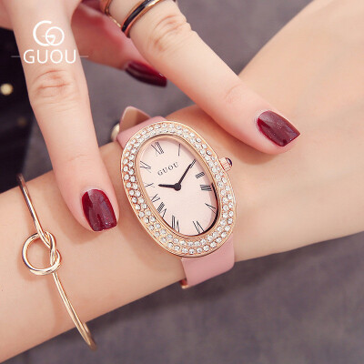 

GUOU Fashion Gold Bracelet Watch Women Leather Strap Watches Luxury Brand Ladies Rhinestones Quartz Watch