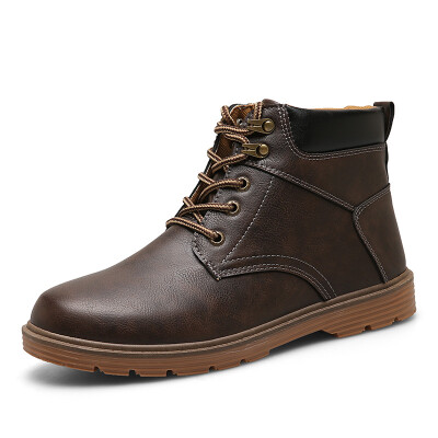 

Leisure and high-cut, plat pu leather boots, Men's shoes