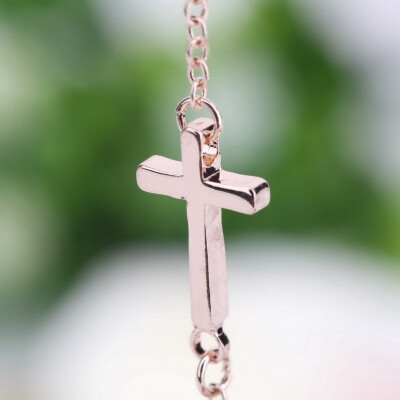 

Hot Rose Gold Horizontal Sideways Cross Necklace Adjustable Chain Necklace