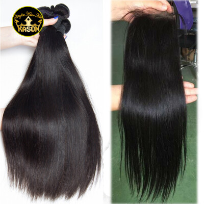 

Kason Peruvian Virgin Hair With Closure Straight Human Hair 3Bundles With Lace Closure 4*4 Free Part With Baby Hair