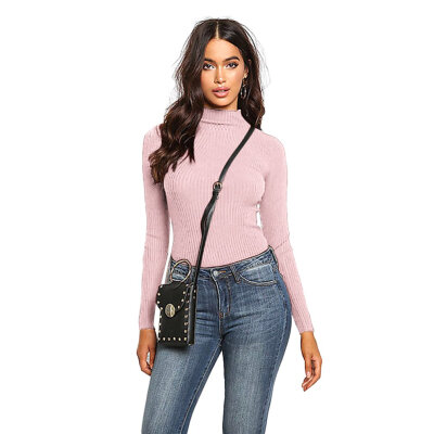 

Women Solid Color Knitted Female Long Sleeve Thin Slim Pullover Sweater Shirt