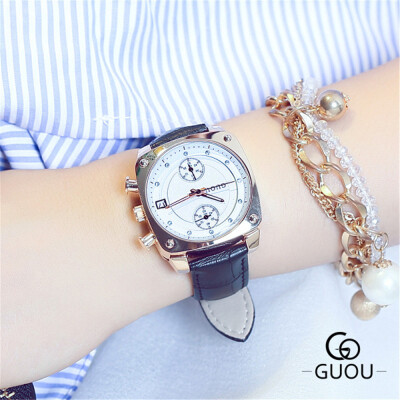 

GUOU Brand Luxury Women Leather Watches Simple Waterproof Quartz Wristwatches Ladies Dress Watch