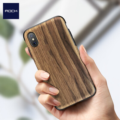 

ROCK Apple X 10 Mobile Shell iPhoneX 10 Case All-inclusive shatter-resistant silicone soft shell element series Wood grain red sandalwood