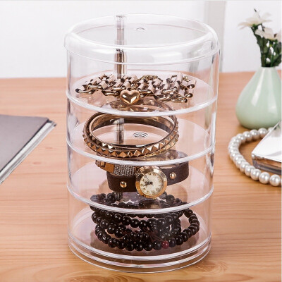 

Merlot round four transparent 360 degree rotating jewelry box cosmetics storage box dressing box plastic desktop storage tube