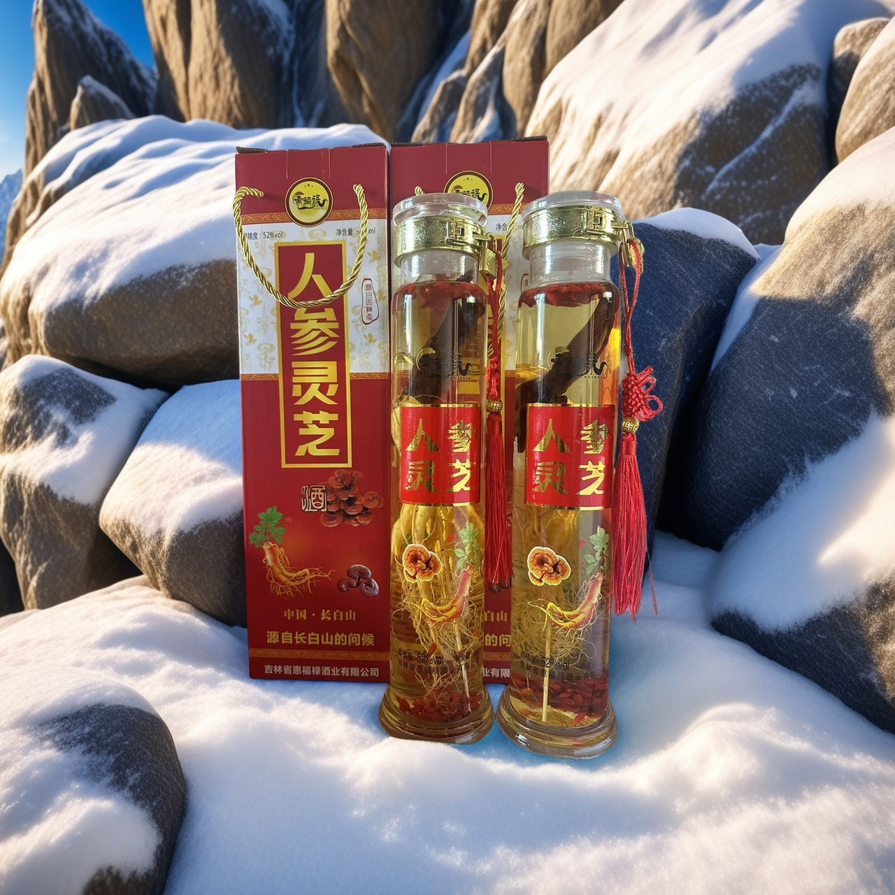惠福禄人参灵芝酒  52度 1L*2瓶 52度 1000mL 2瓶 人参灵芝酒