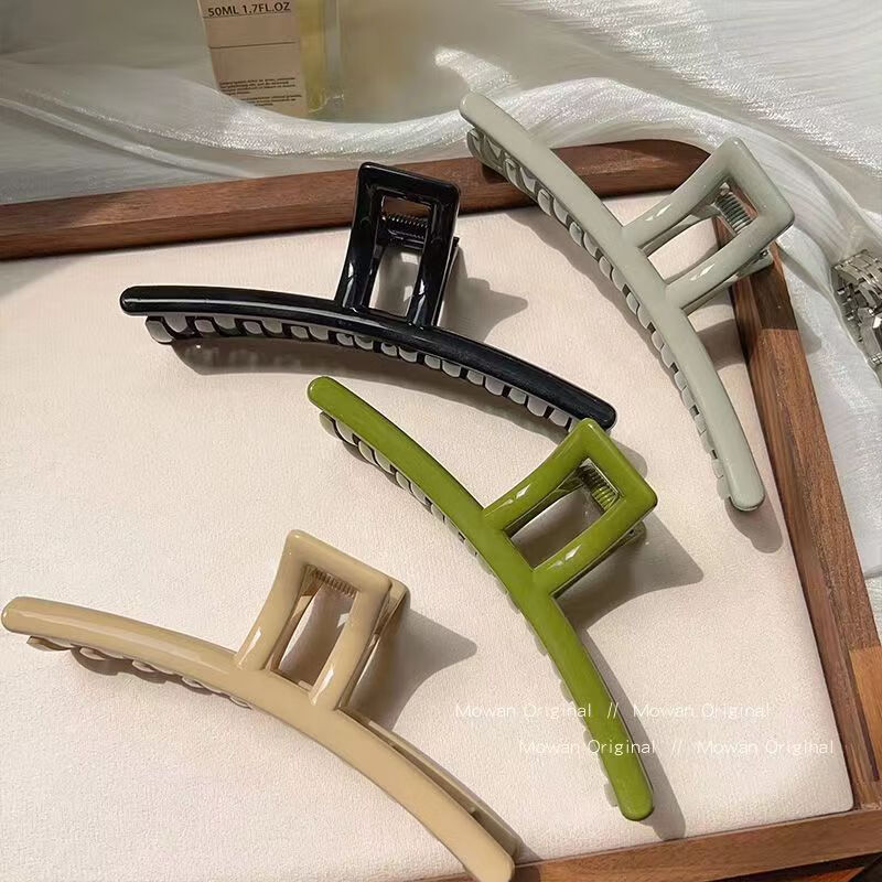 南暖美妆护肤其他美妆工具亚克力气质发夹抓夹超大号盘发简约一字鲨鱼 4个装