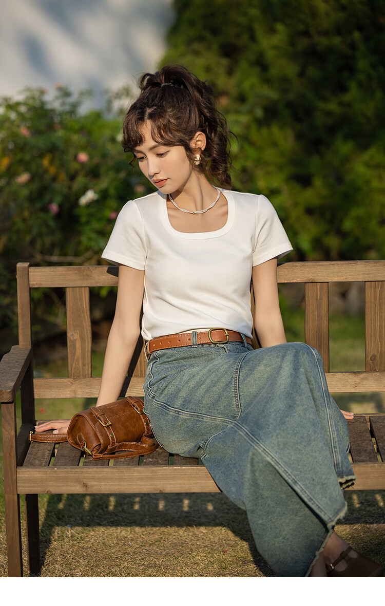 Mishow [] Women's Square Neck Short Sleeve T-Shirt 2026 Spring Summer New High-End Crop Top 35