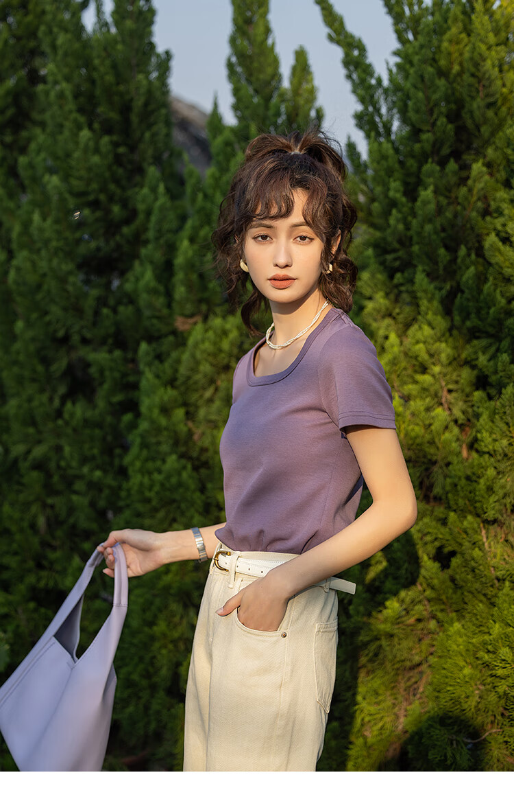 Mishow [] Women's Square Neck Short Sleeve T-Shirt 2026 Spring Summer New High-End Crop Top 44