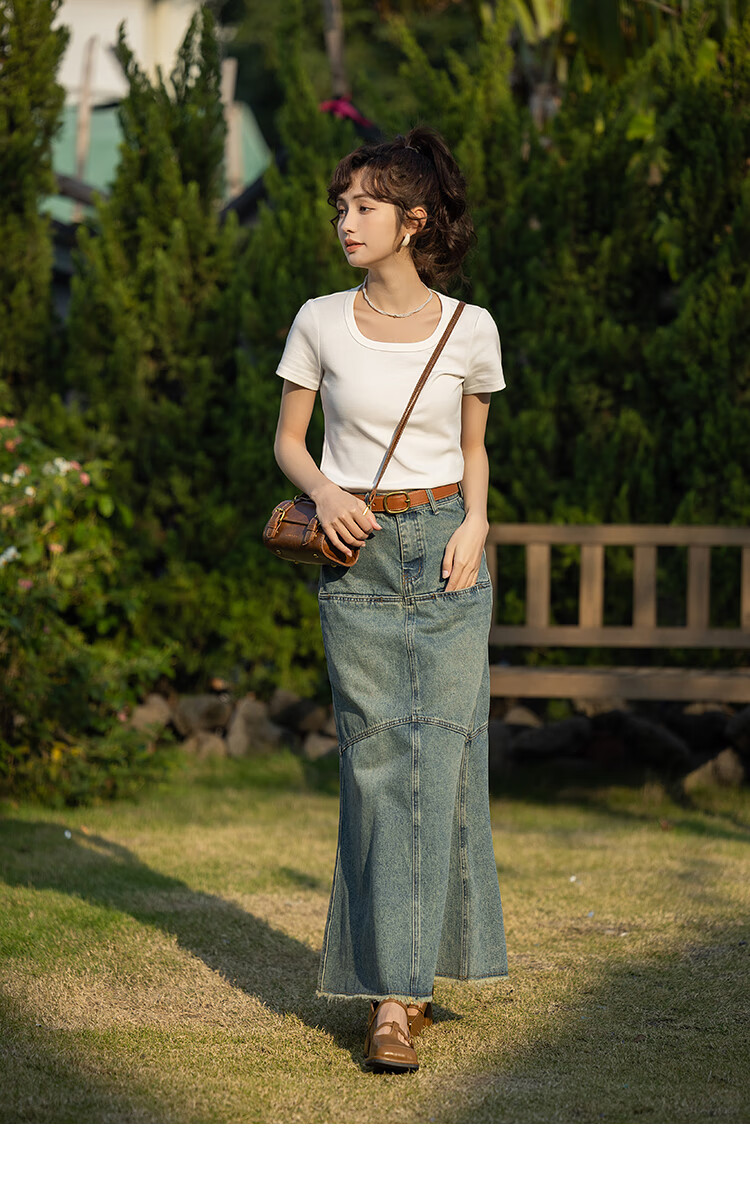 Mishow [] Women's Square Neck Short Sleeve T-Shirt 2026 Spring Summer New High-End Crop Top 37